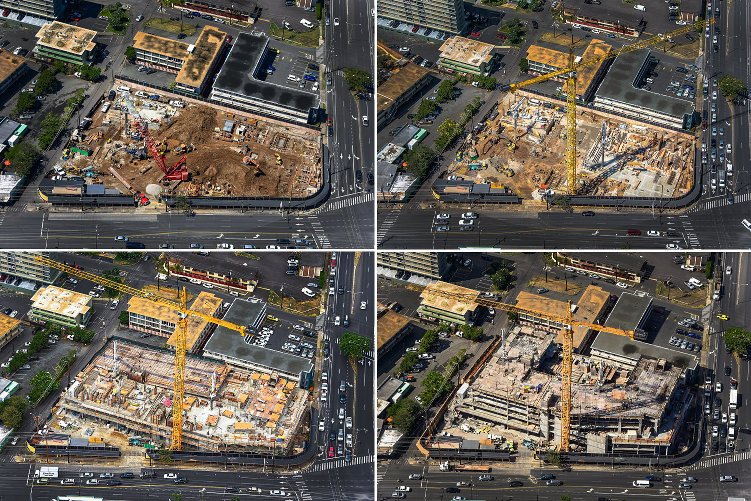 four photos of progress on construction site